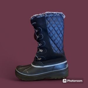 LANDS' END - Tall Snow Boots - Black - Women's 8B - Faux Fur lined